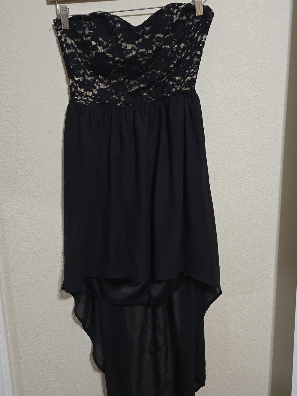 Black Lace Strapless High-Low Dress, Whimsigoth, Dark Romance, Dark Fairy